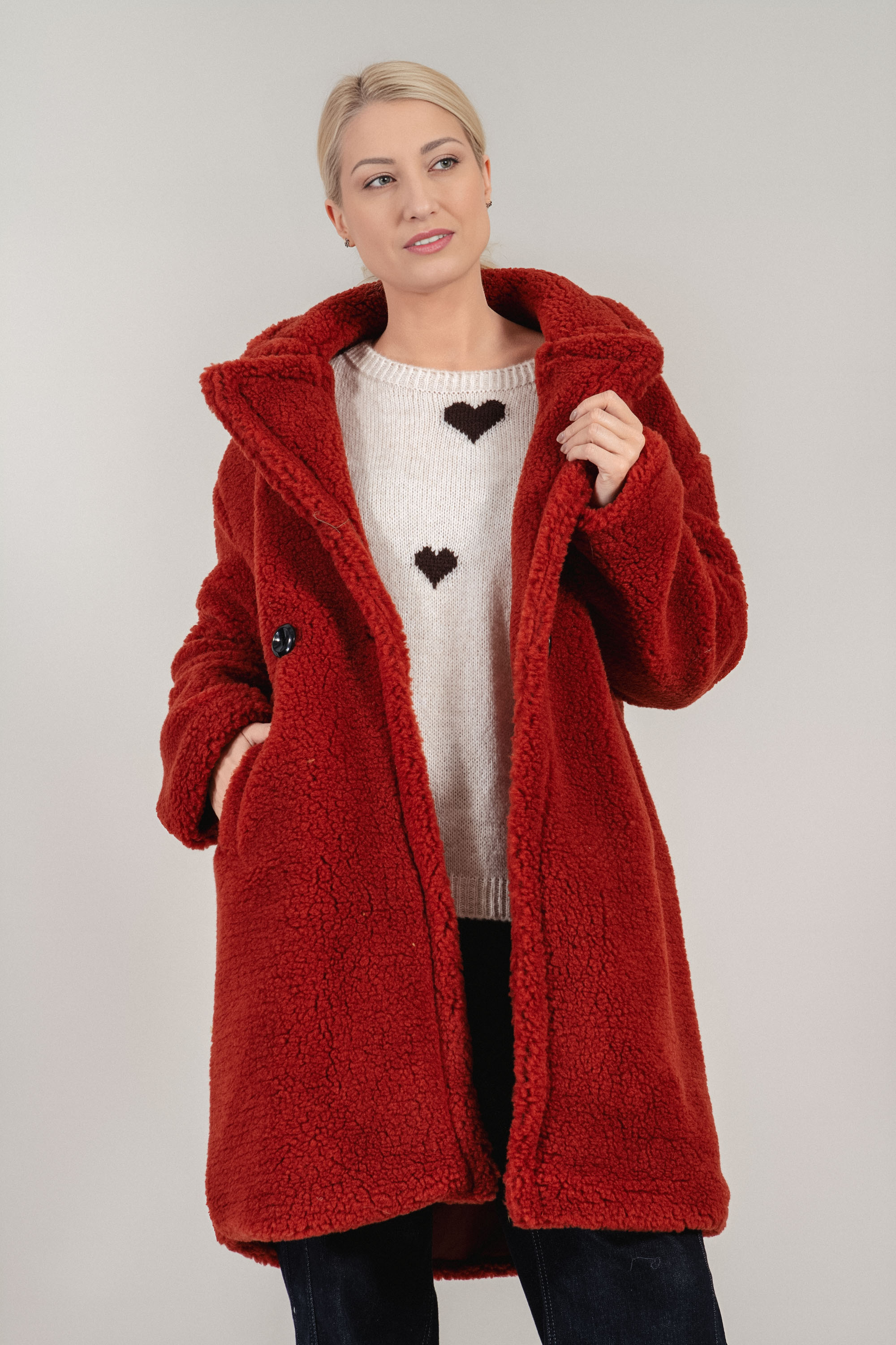 Дамско оувърсайз палто в цвят керемида