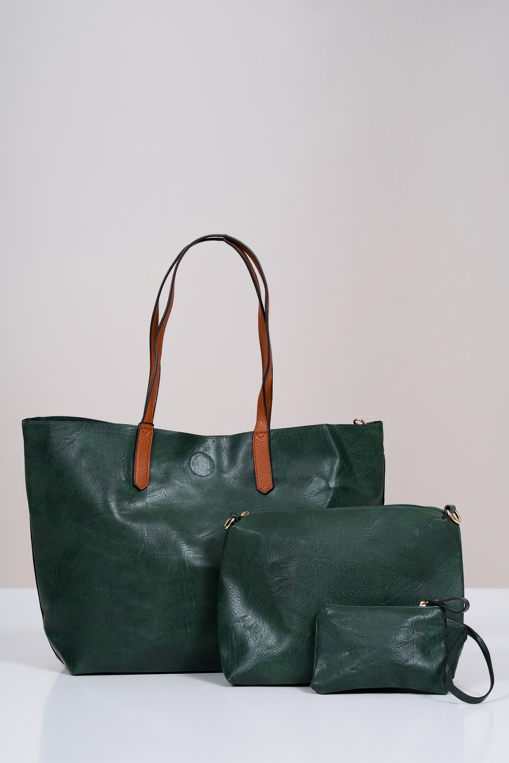 Голяма дамска чанта 3в1 в тъмнозелено