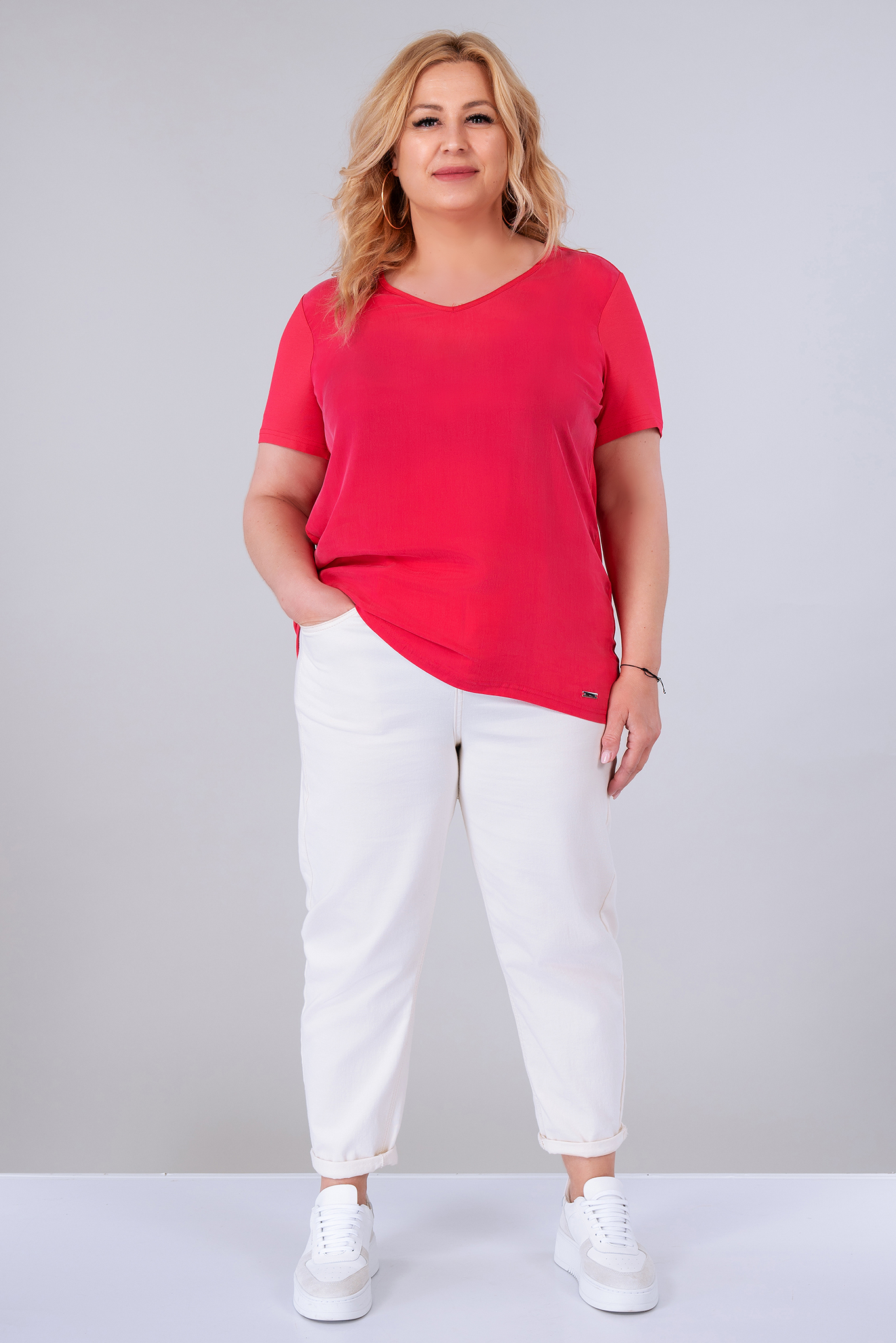 МАКСИ блуза в цикламено розово от фина материя