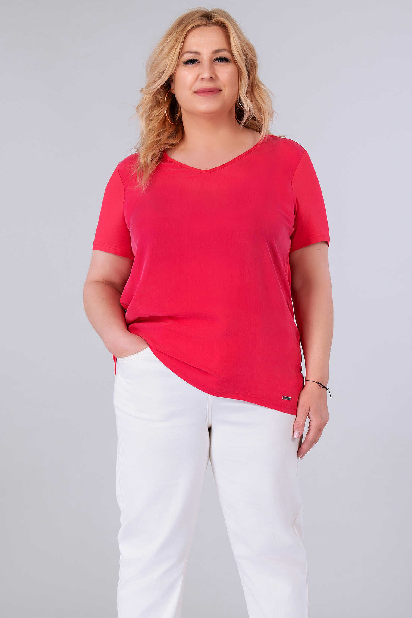 МАКСИ блуза в цикламено розово от фина материя