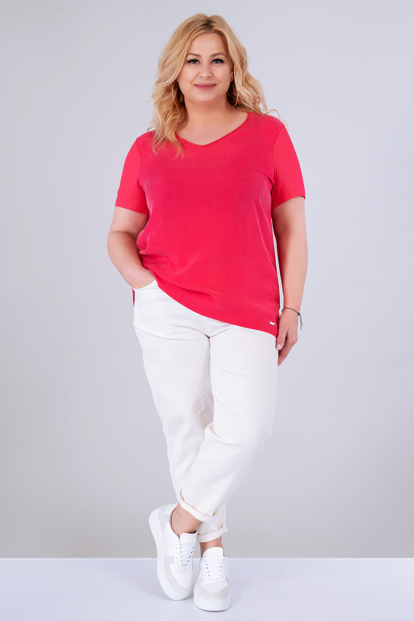 МАКСИ блуза в цикламено розово от фина материя