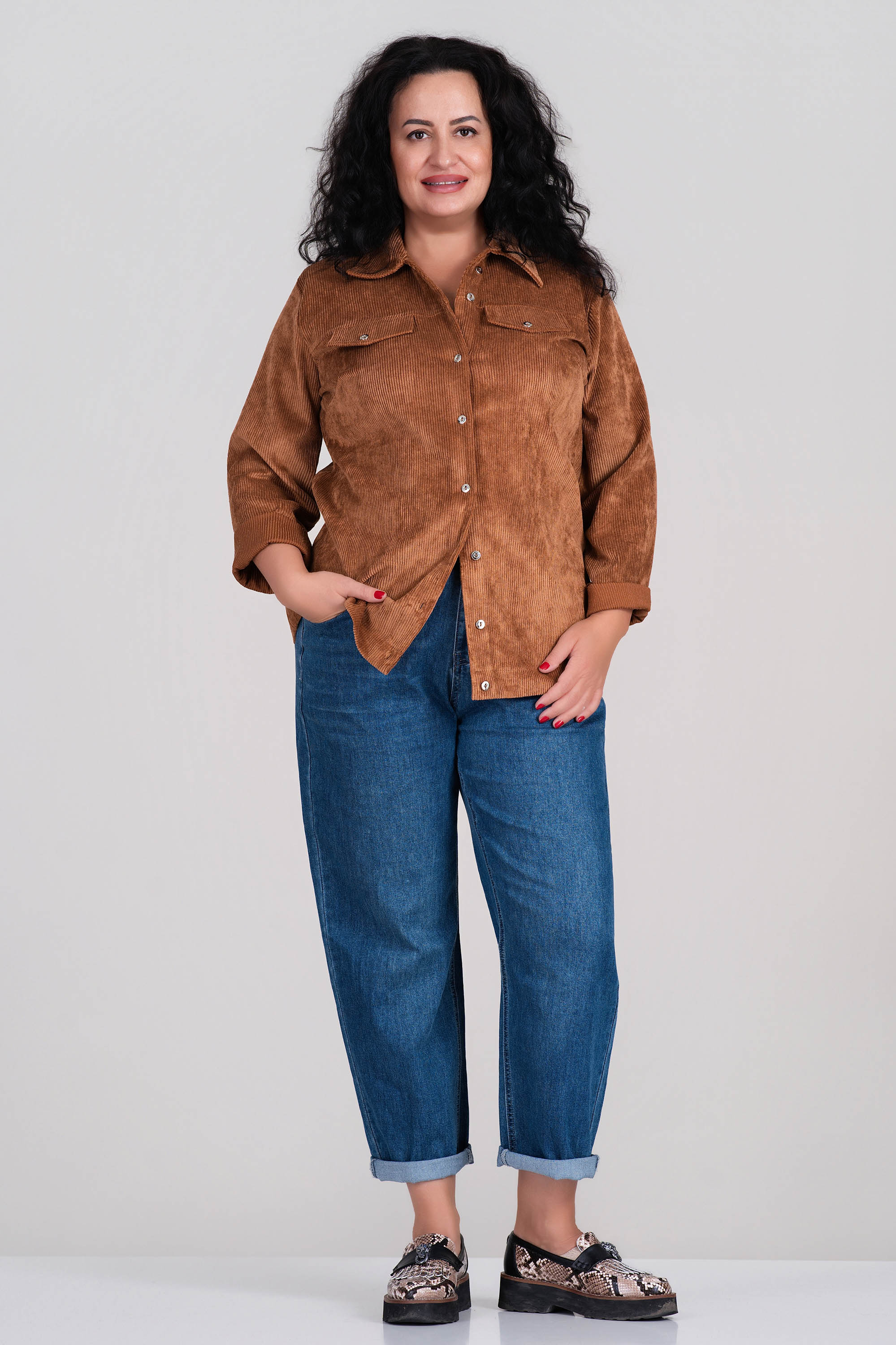 Макси джинсово яке тип риза в кафяво