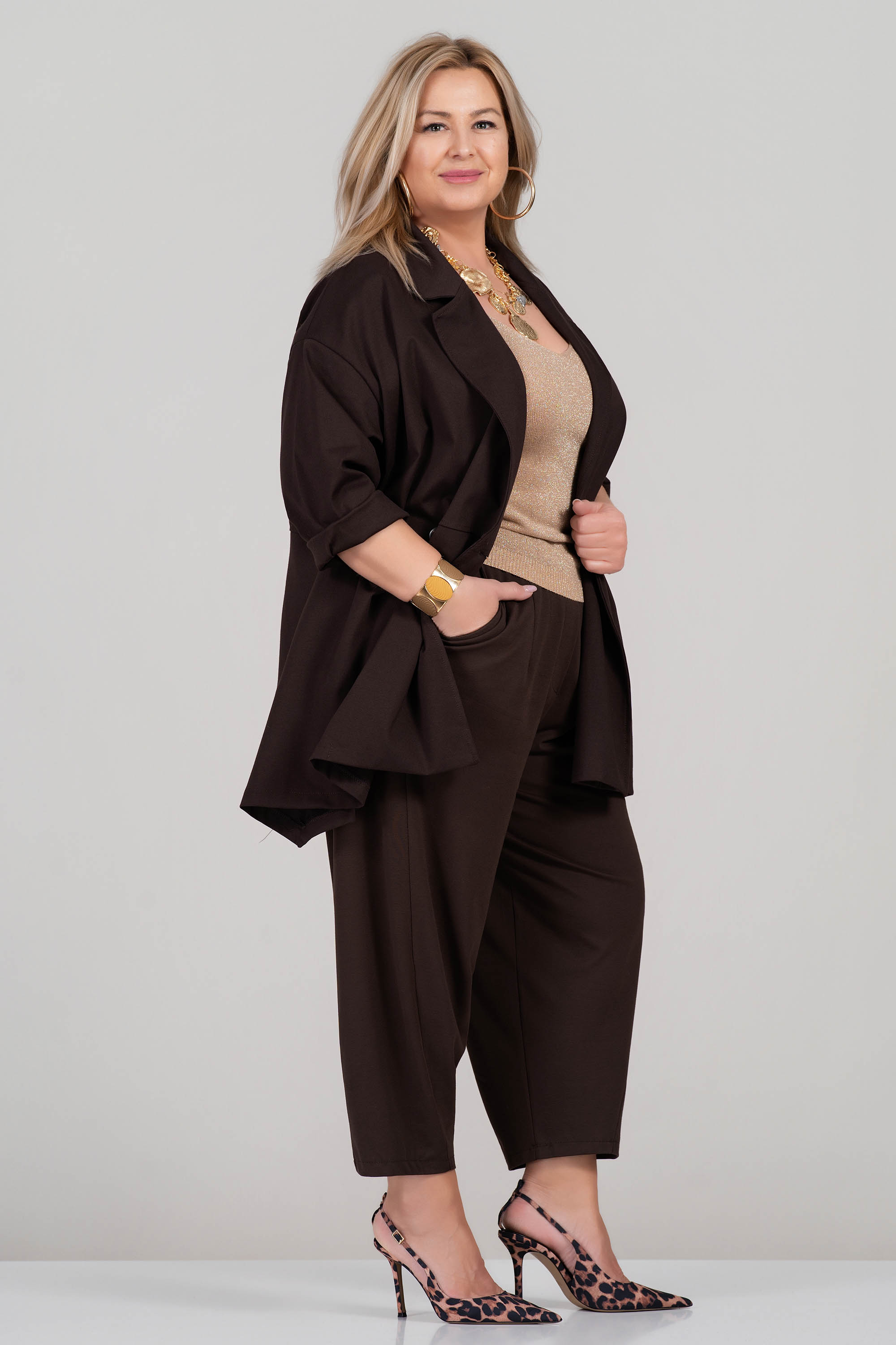 МАКСИ двуреден блейзър в кафяво