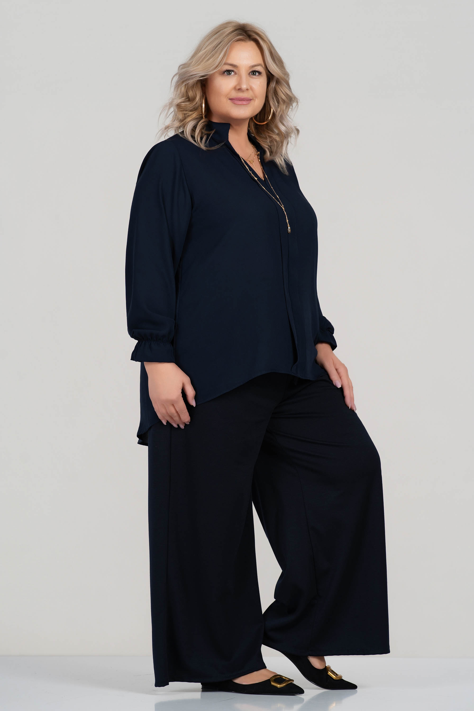 МАКСИ ефирна блуза в тъмносиньо