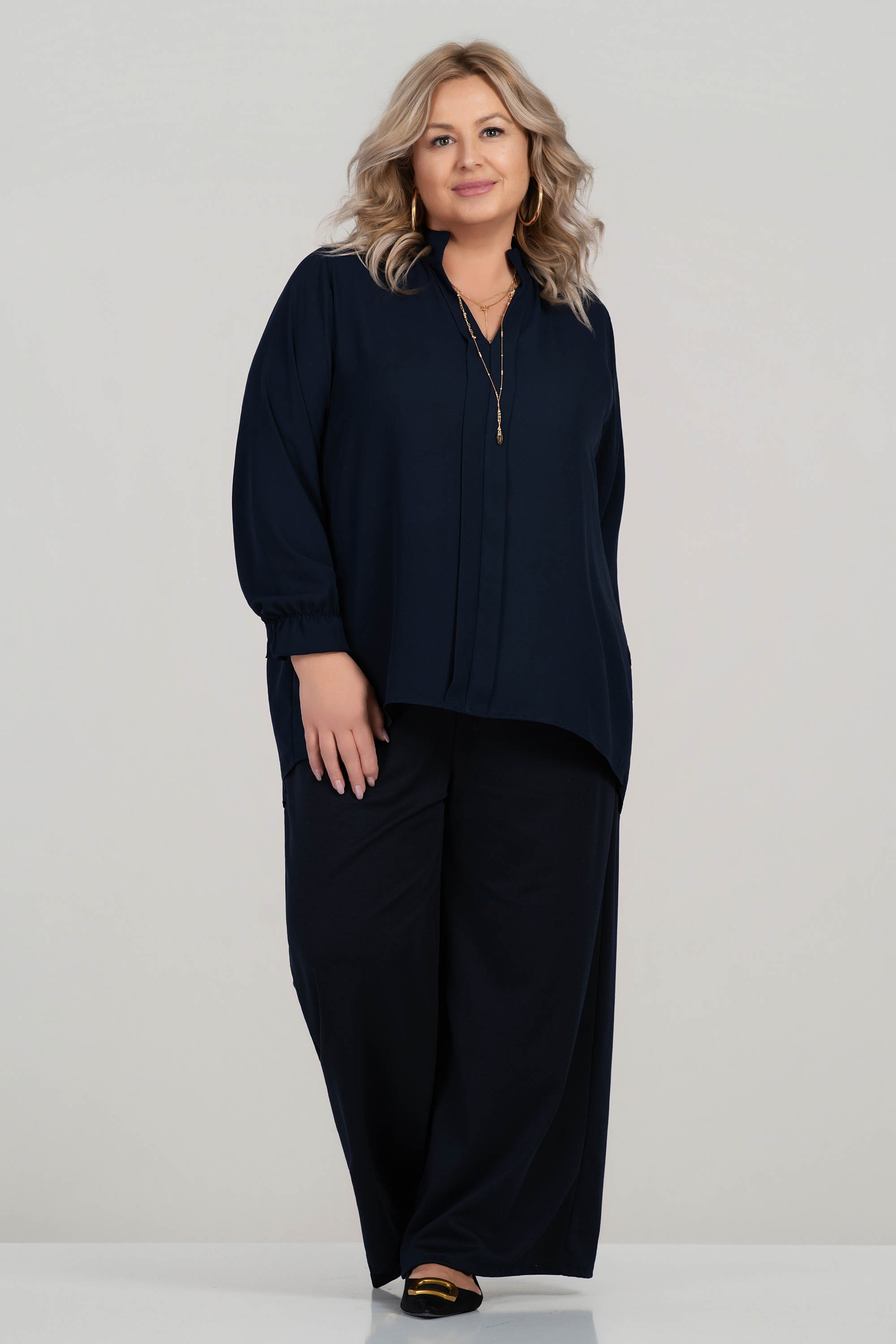 МАКСИ ефирна блуза в тъмносиньо