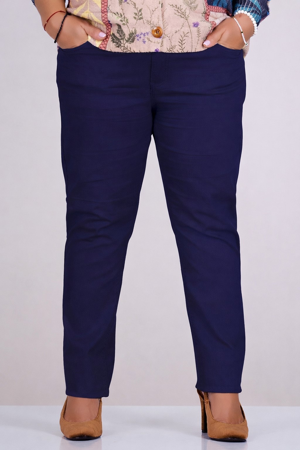 Макси еластичен панталон от памук в тъмносиньо