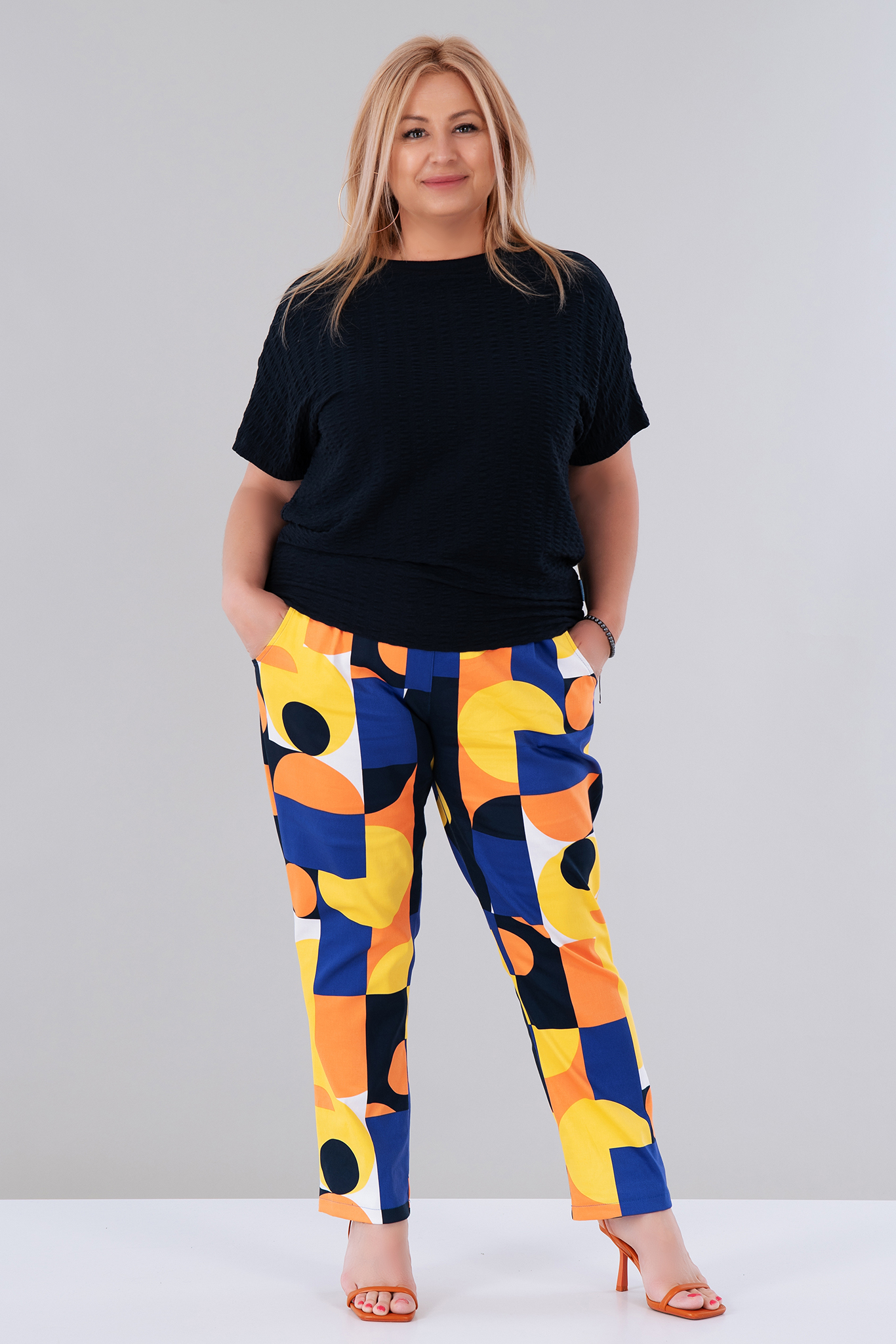 МАКСИ панталон от памук с цветен геометричен принт