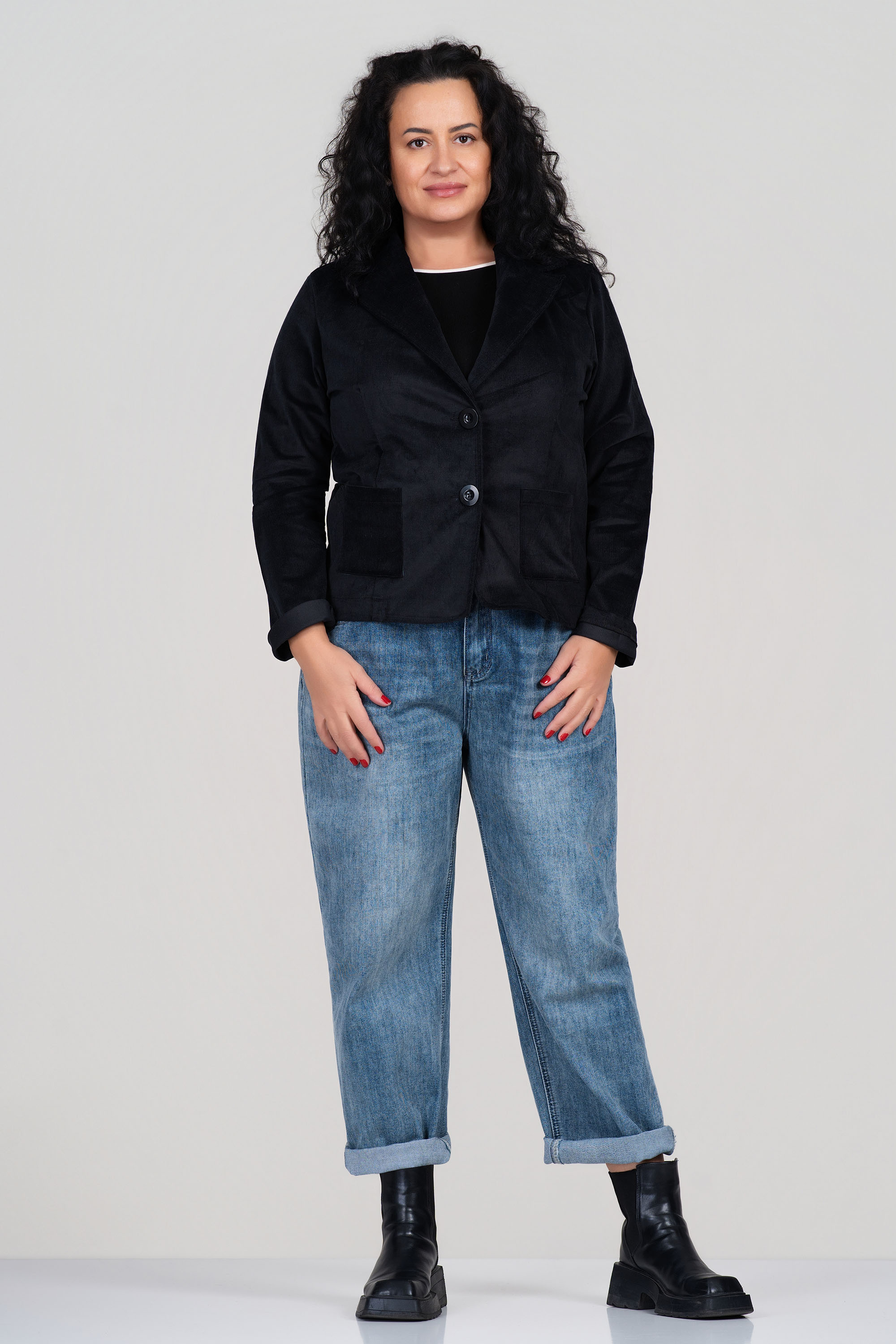 МАКСИ плътно кадифено сако в черно