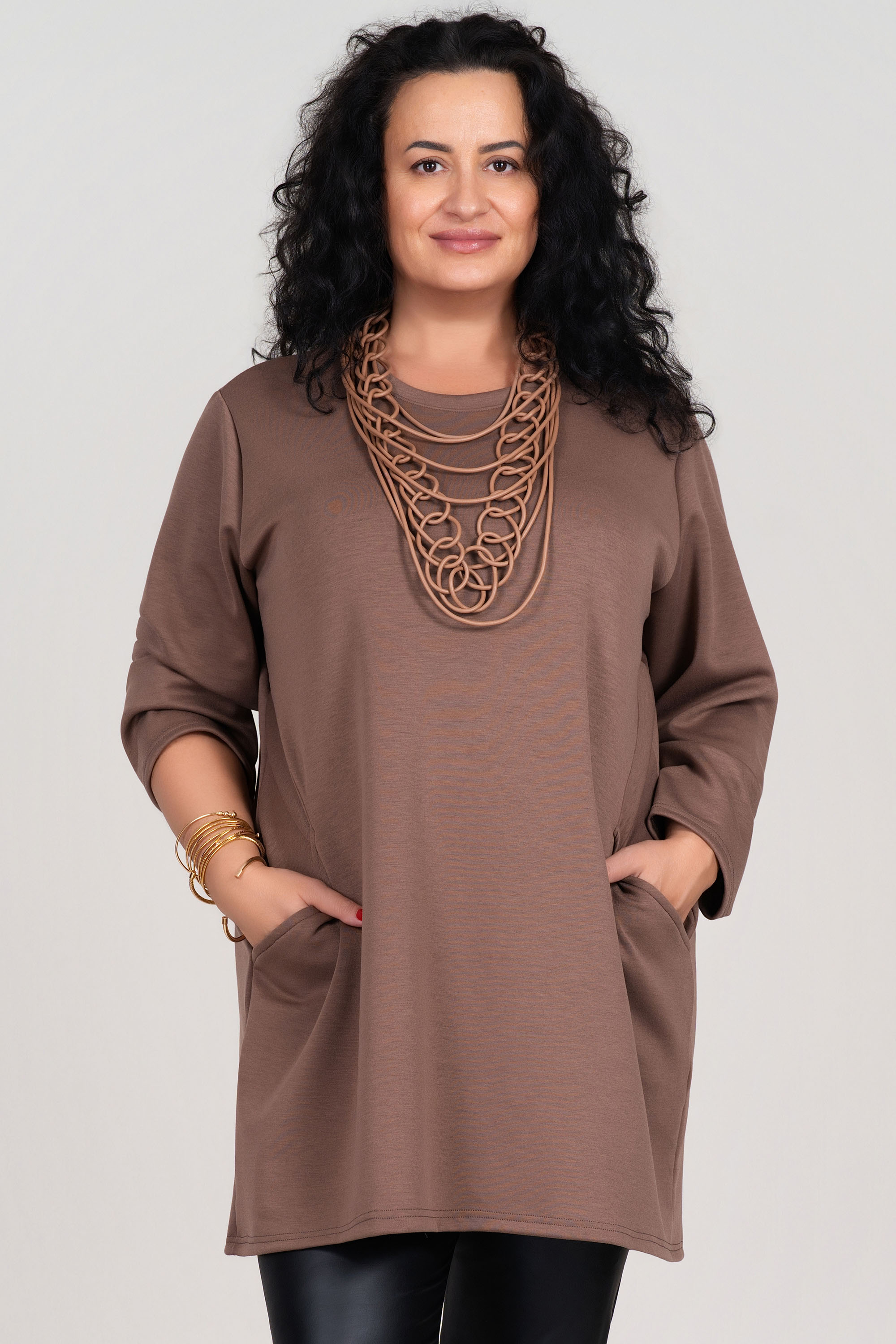 МАКСИ туника в млечно кафяво с два джоба