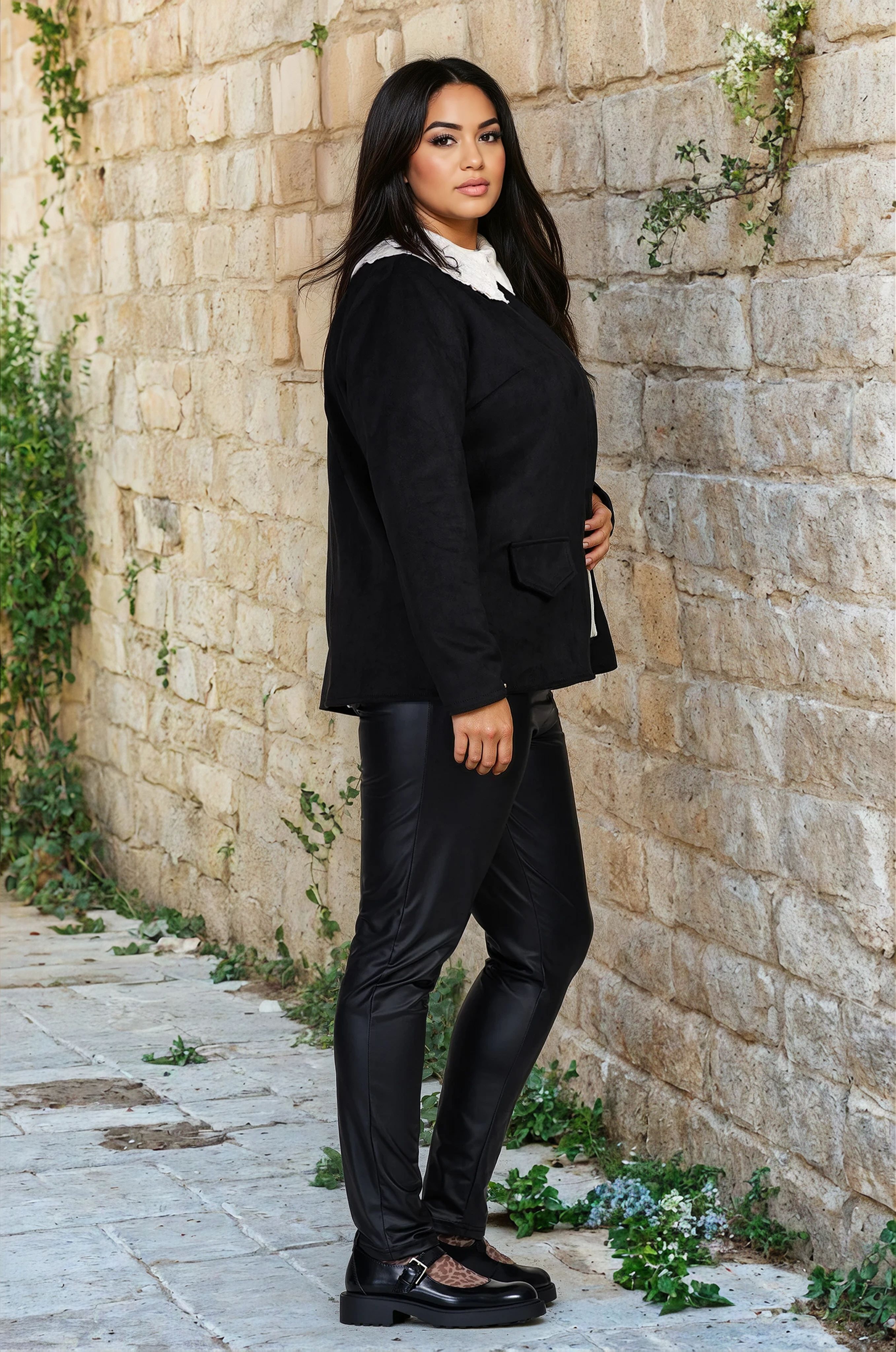 МАКСИ тънко велурено яке тип сако в черно