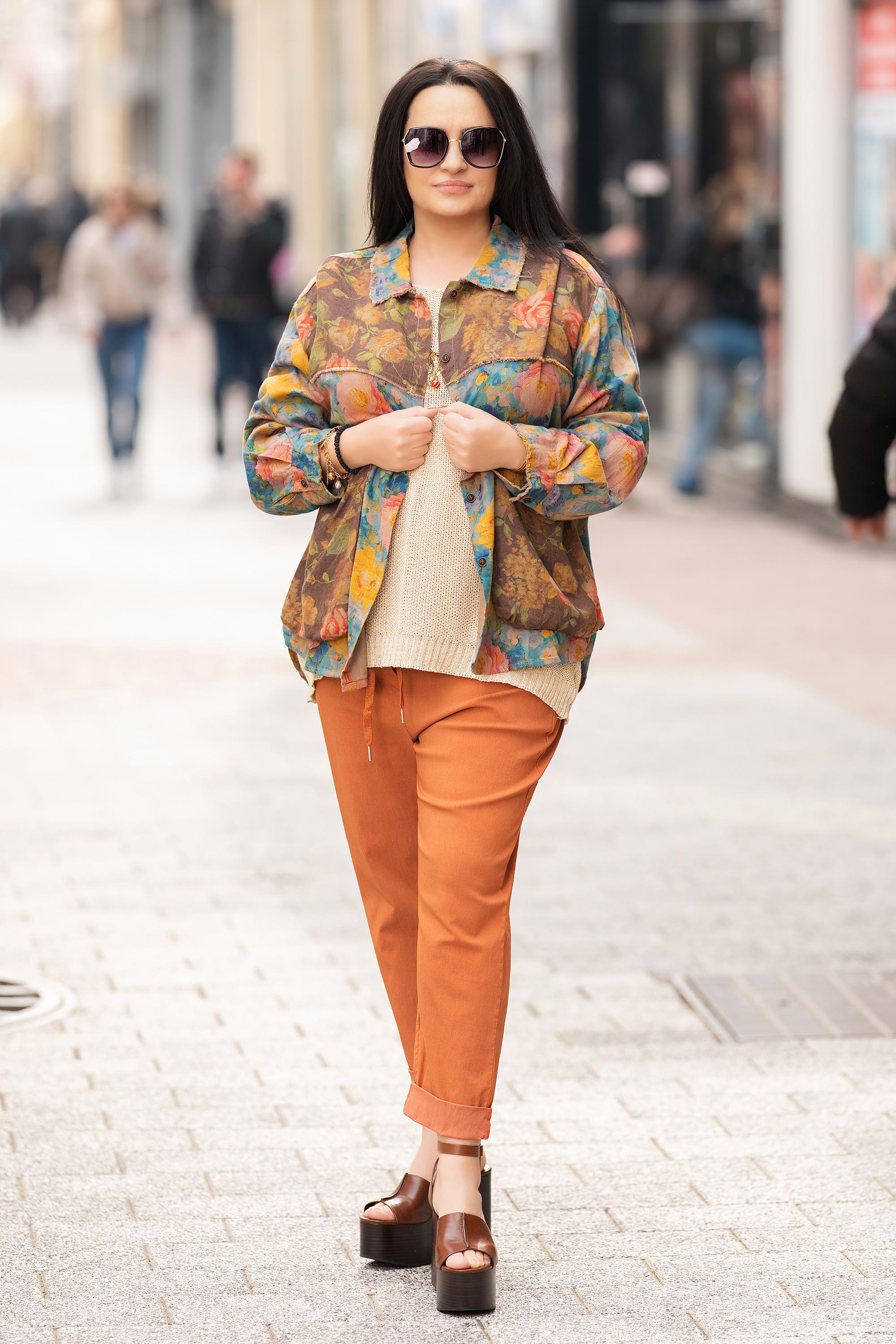 МАКСИ тънко яке от памук с цветен флорален принт