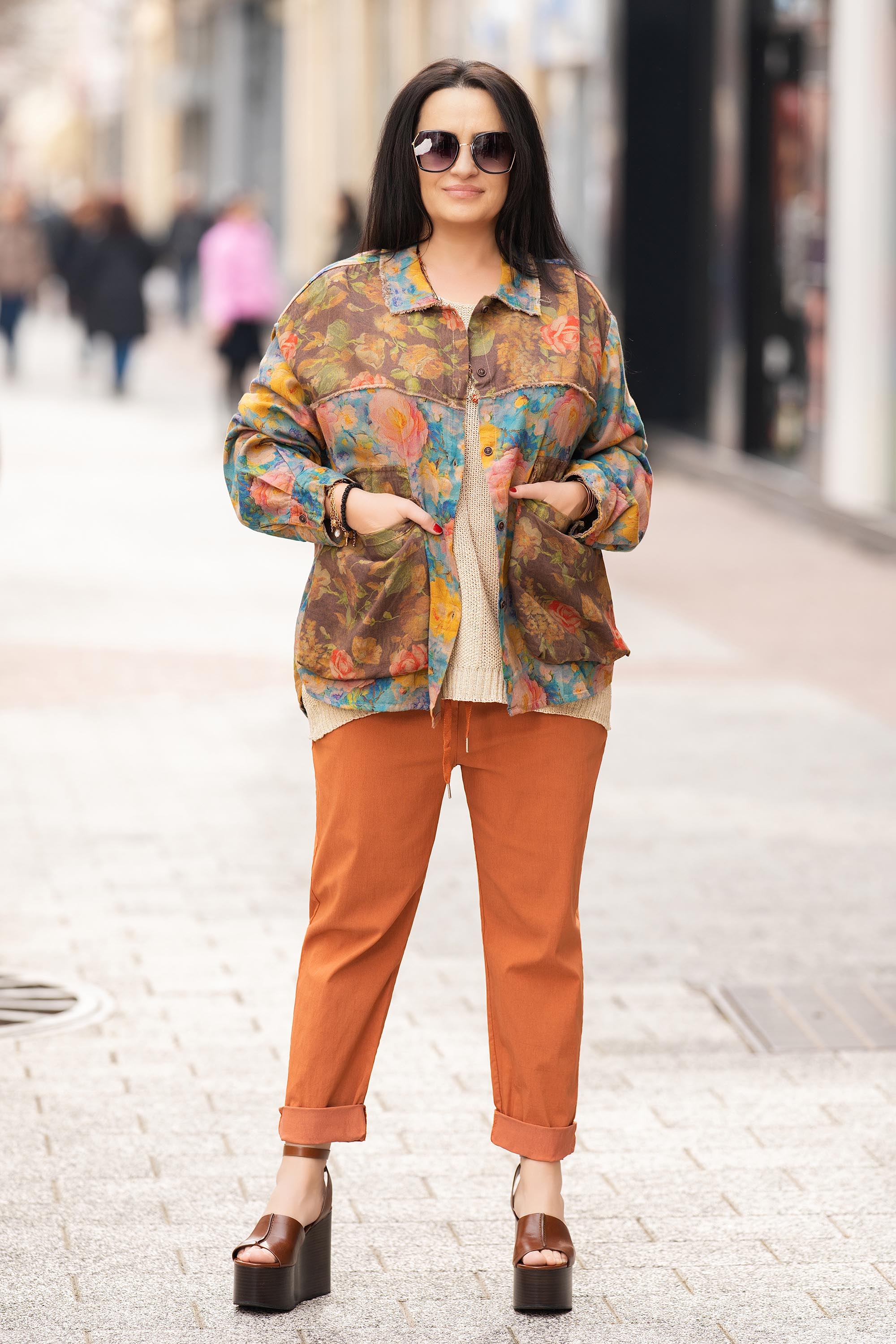 МАКСИ тънко яке от памук с цветен флорален принт