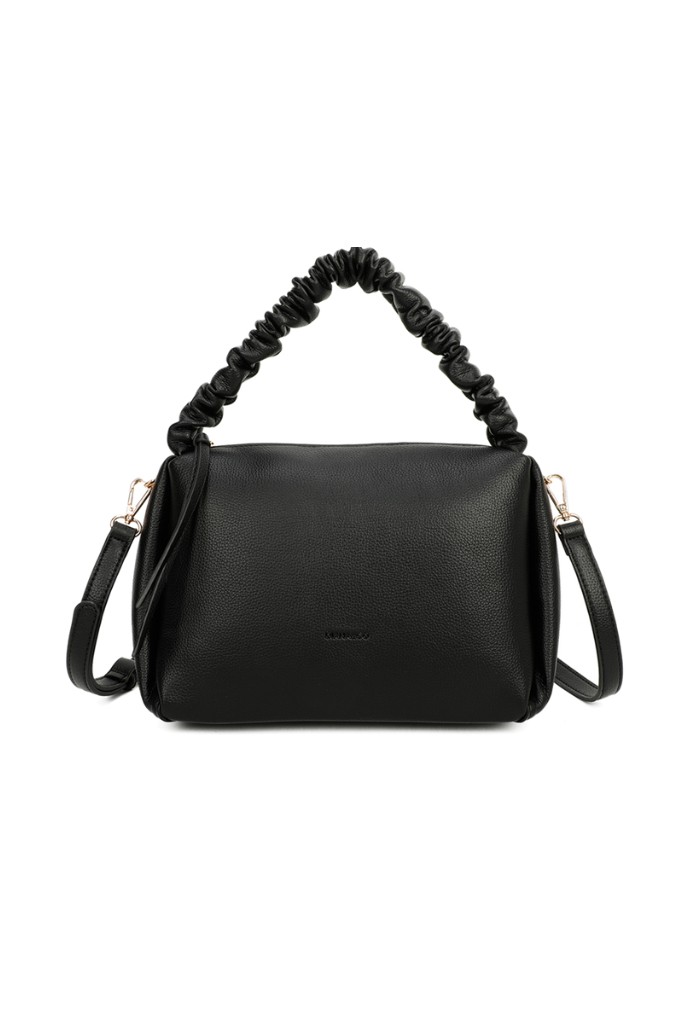 Дамска малка чанта в черно с къдрава дръжка